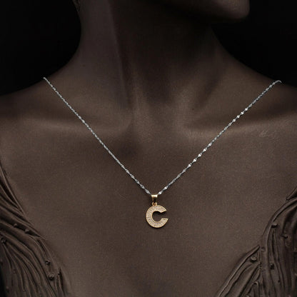 14K Yellow Gold Initial C Cubic Zirconia Pendant