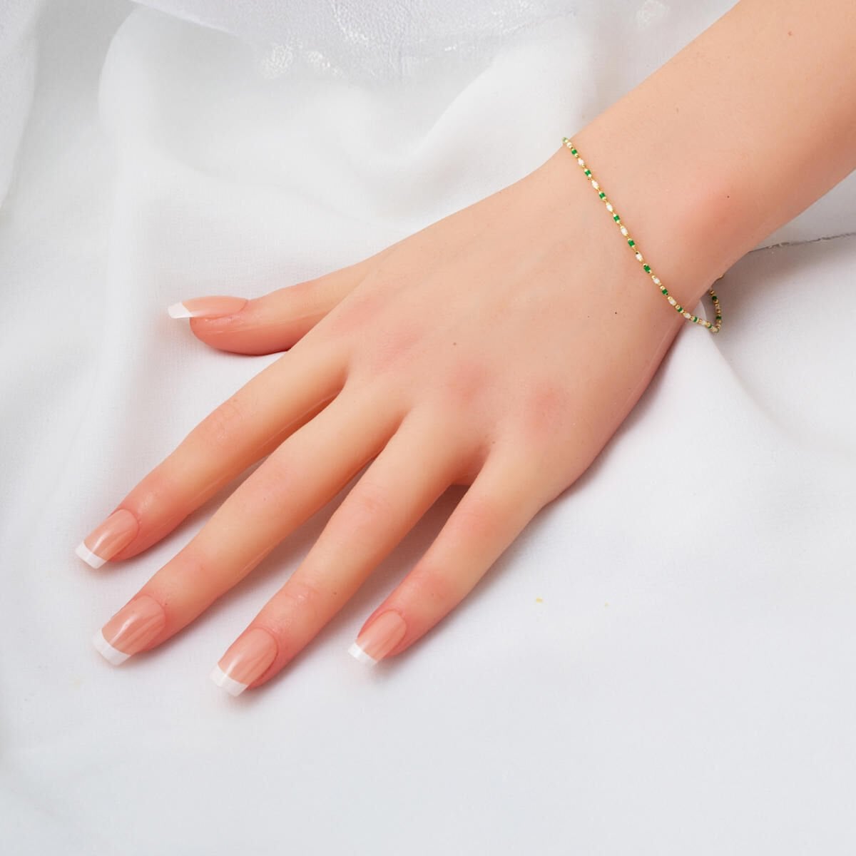 14K Yellow Gold Green Enamel Chain Bracelet