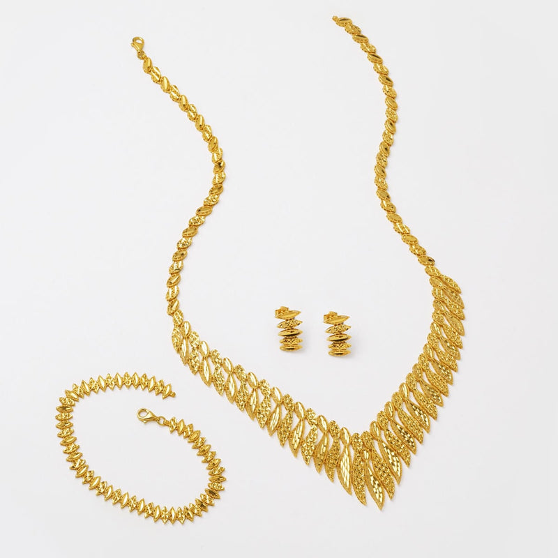 14K Yellow Gold Sparkling Wedding Necklace Bracelet Earrings Set