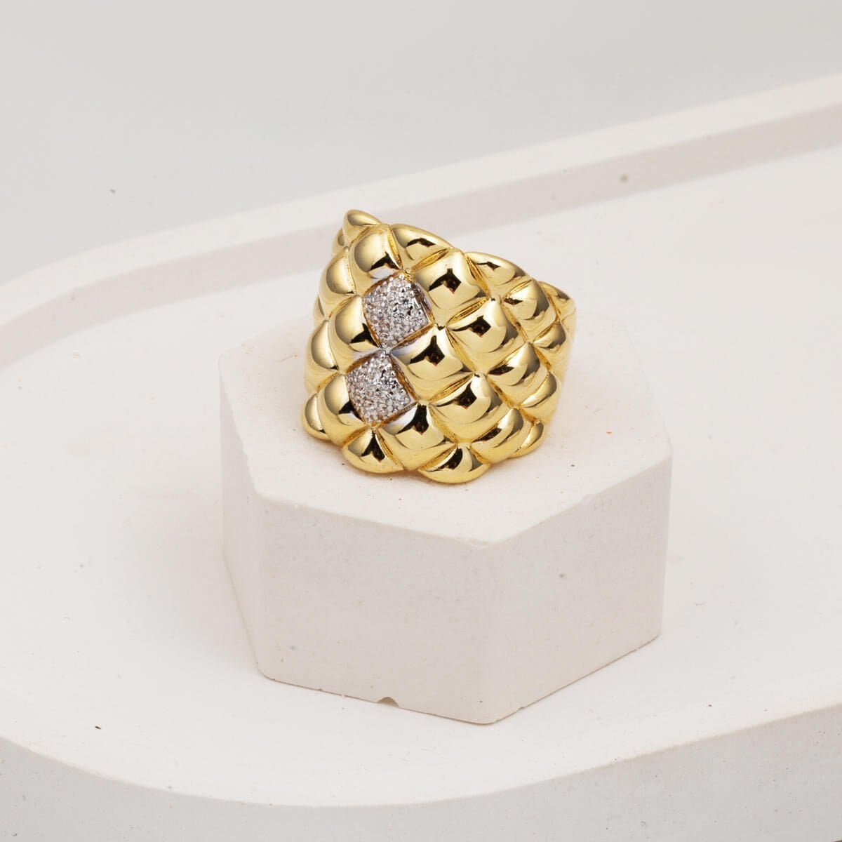 14K Yellow Gold Sparkling Design Cubic Zirconia Ring