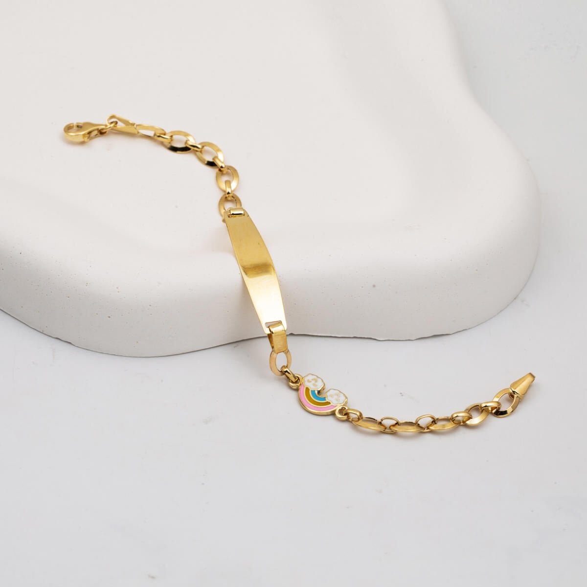 14K Yellow Gold Rainbow Plate Children's ID Bracelet