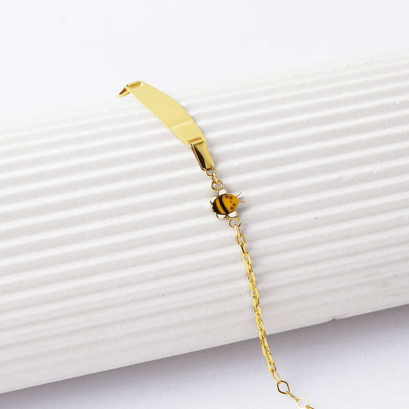 14K Yellow Gold Personalized Name Bee Enamel Children's ID Bracelet