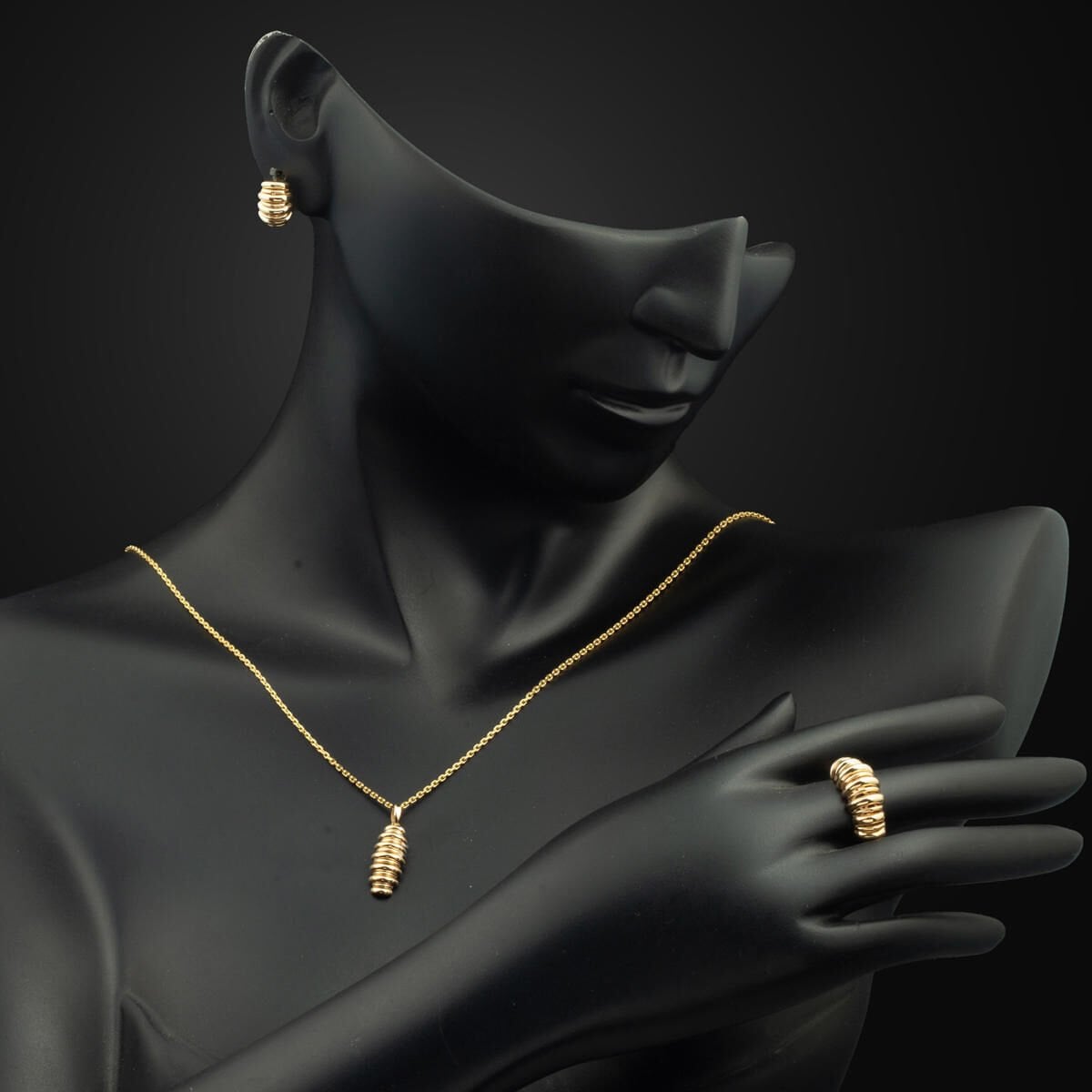 14K Yellow Gold Puffed Jewelry Set