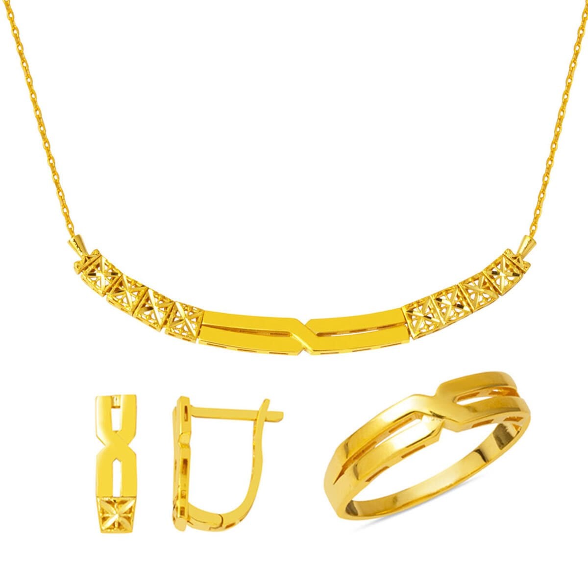 22K Yellow Gold Belt 3-Piece Jewelry Set