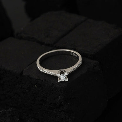 14K White Gold 0.25 Ct Classic Solitaire Side Cubic Zirconia Diamond Ring