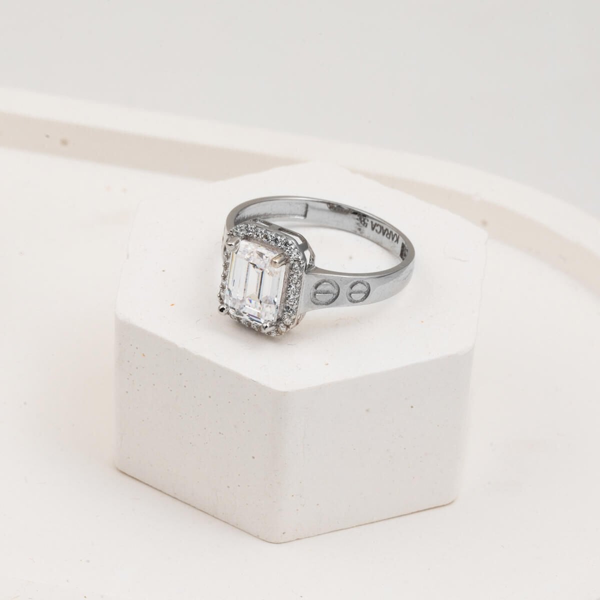 14K White Gold Designer Inspired Baguette Cubic Zirconia Ring