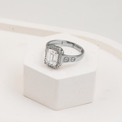 14K White Gold Designer Inspired Baguette Cubic Zirconia Ring