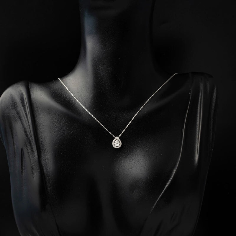 14K White Gold Teardrop Diamond Necklace and Earrings Set