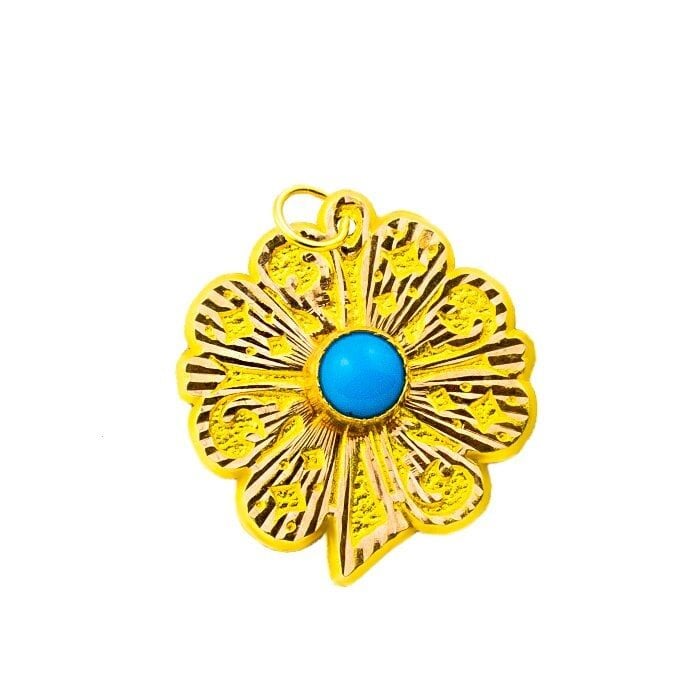 14K Yellow Gold Allah Script Mashallah Bead Pendant | Goldia.com