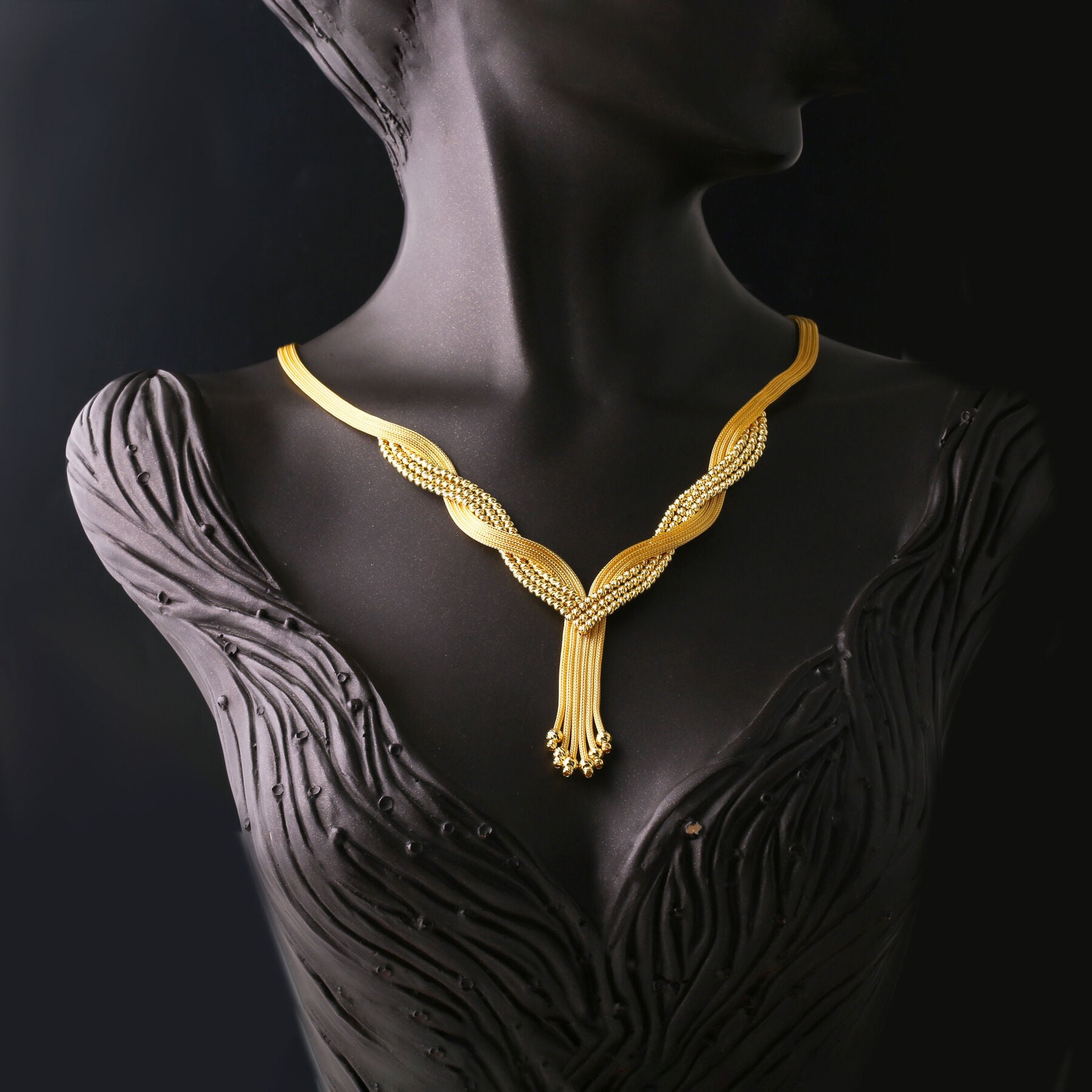 14K Yellow Gold 3 Row Braided Wedding Set