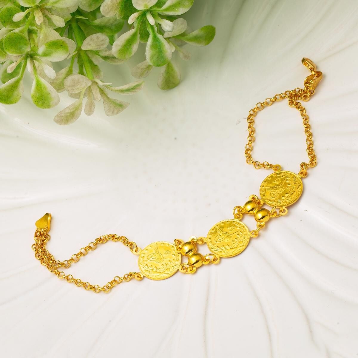 22K Yellow Gold 3 Quarter Coin Ottoman Resat Coin Bracelet