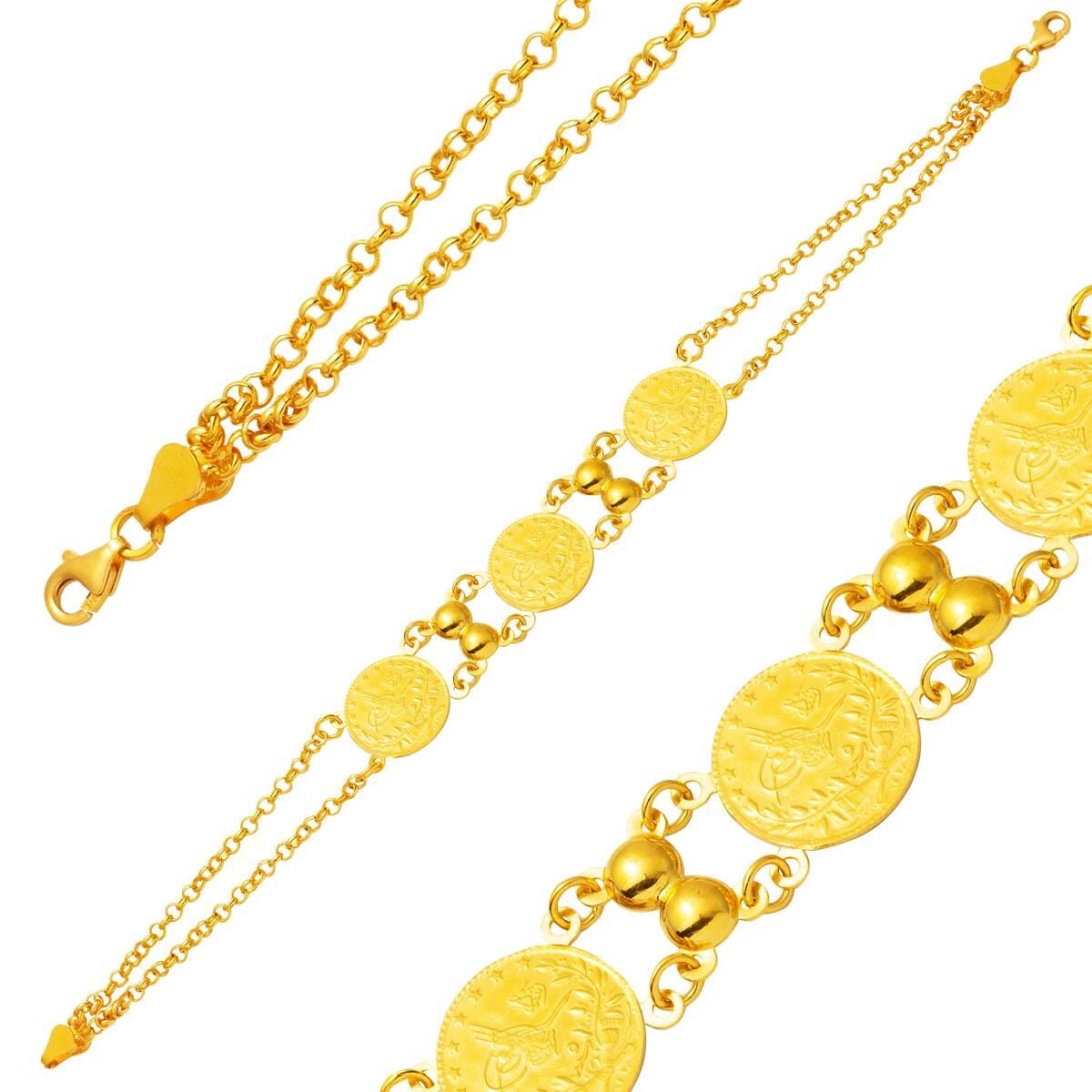 22K Yellow Gold 3 Quarter Coin Ottoman Resat Coin Bracelet