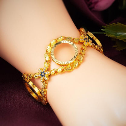 14K Yellow Gold 3 Quarter Coin Sequin Cubic Zirconia Bracelet