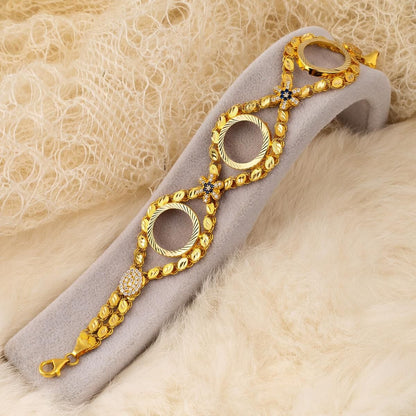 14K Yellow Gold 3 Quarter Coin Sequin Cubic Zirconia Bracelet