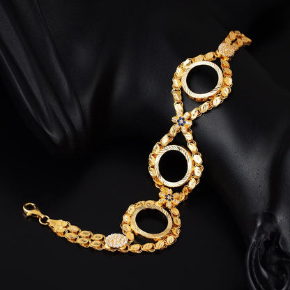 14K Yellow Gold 3 Quarter Coin Sequin Cubic Zirconia Bracelet