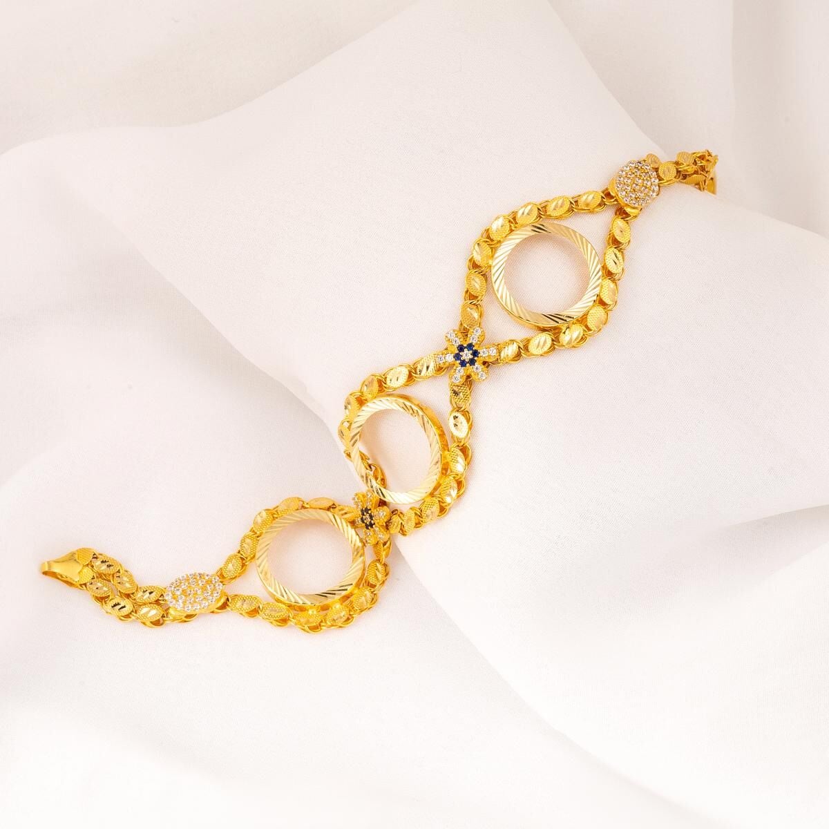 14K Yellow Gold 3 Quarter Coin Sequin Cubic Zirconia Bracelet