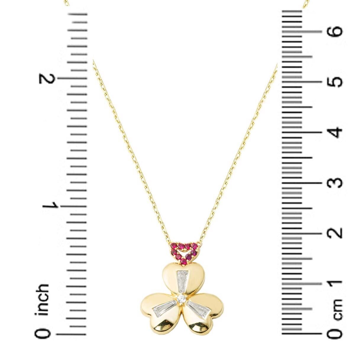 14K Yellow Gold Baguette Cubic Zirconia 3 Heart Clover Necklace