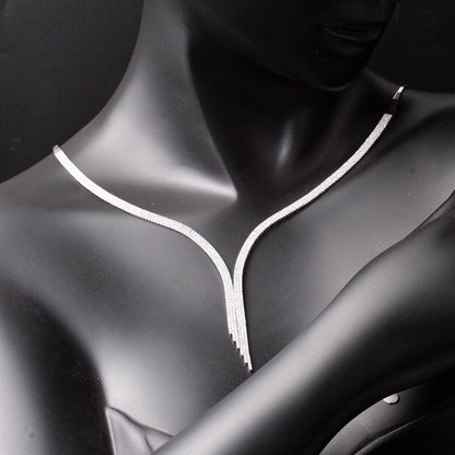 14K White Gold 3 Row Tennis Cubic Zirconia Collar Necklace