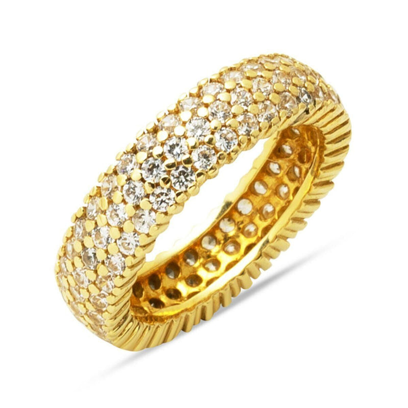 14K Yellow Gold 3 Row Full Eternity Cubic Zirconia Wedding Band Ring