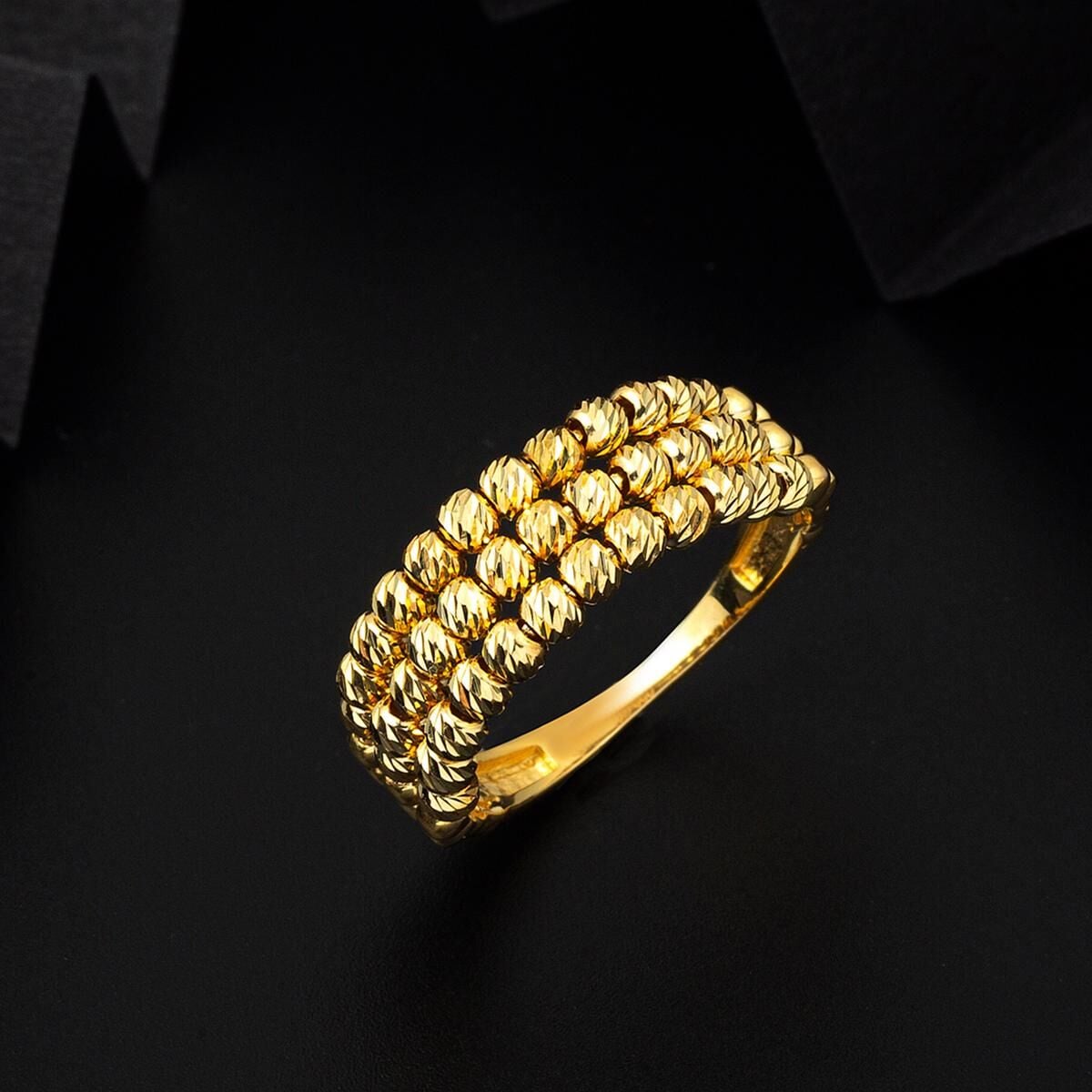 14K Yellow Gold 3 Row Ball Ring