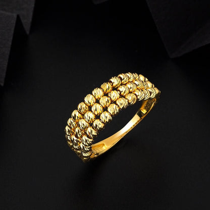 14K Yellow Gold 3 Row Ball Ring