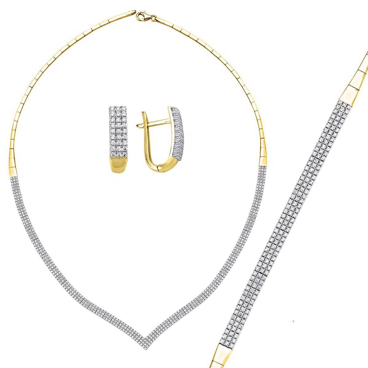 14K White Gold Chevron 3 Row Tennis Cubic Zirconia Set