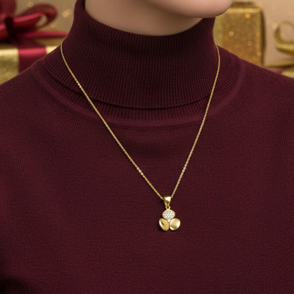 14K Yellow Gold Three Leaf Clover Cubic Zirconia Necklace