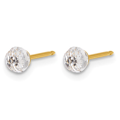 14K Yellow Gold Polished 4mm Crystal Faceted Ball Post Earrings