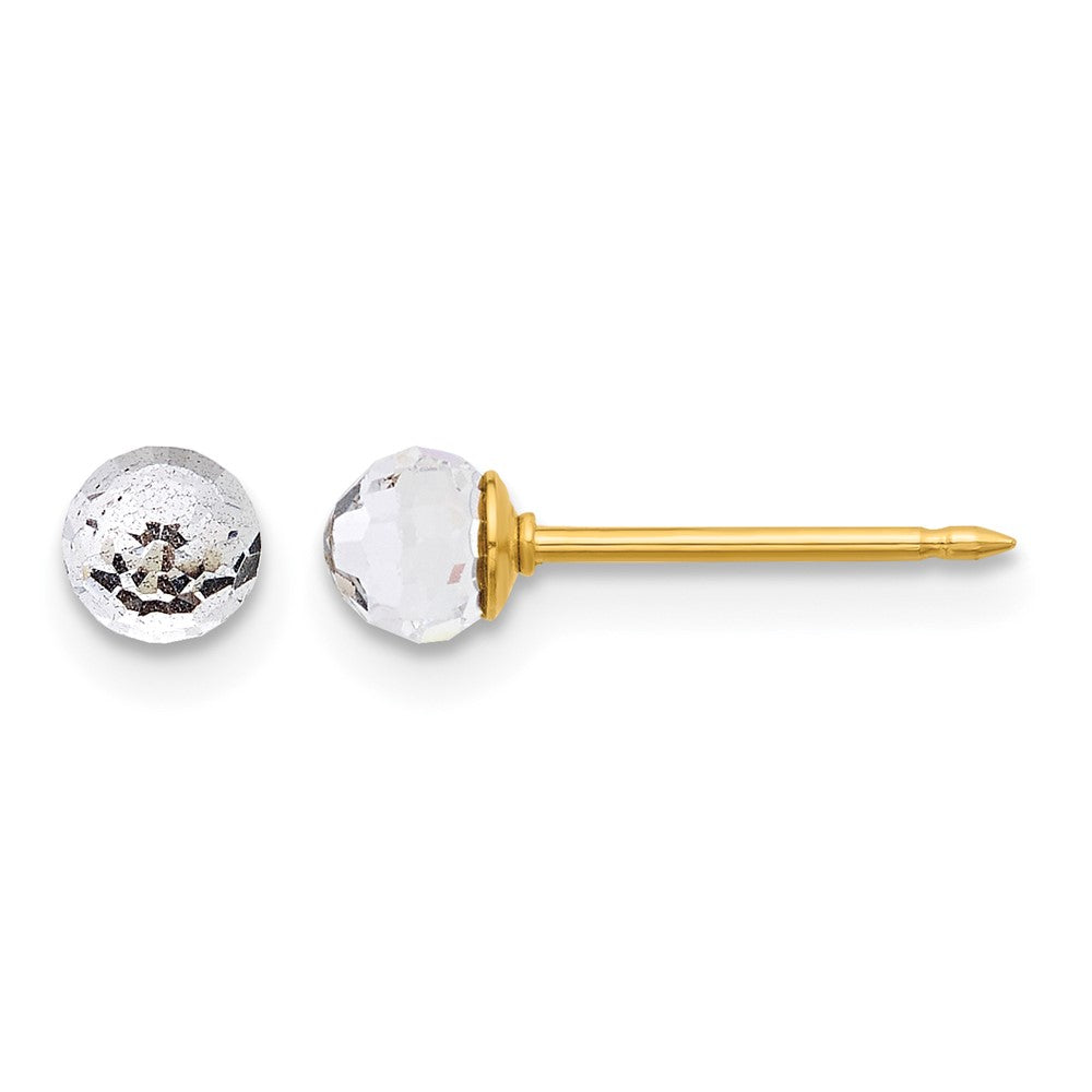 14K Yellow Gold Polished 4mm Crystal Faceted Ball Post Earrings
