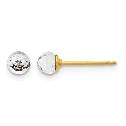 14K Yellow Gold Polished 4mm Crystal Faceted Ball Post Earrings