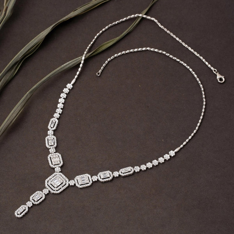 14K White Gold Baguette Cubic Zirconia Collar Necklace