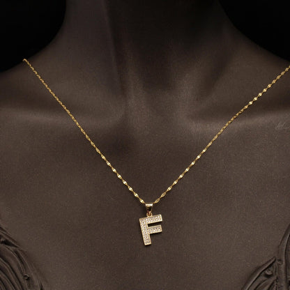 14K Yellow Gold Initial F Cubic Zirconia Necklace