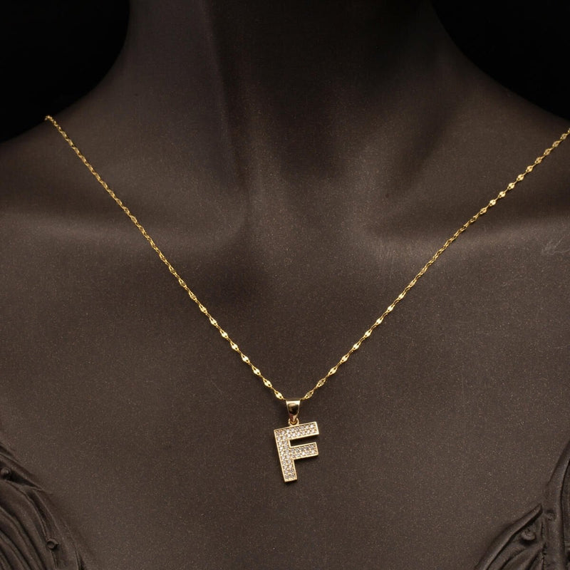 14K Yellow Gold Initial F Cubic Zirconia Necklace