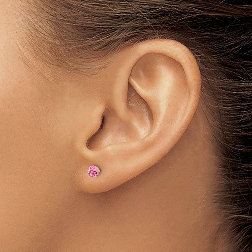 14K Yellow Gold Polished 4mm Pink Crystal Faceted Ball Earrings