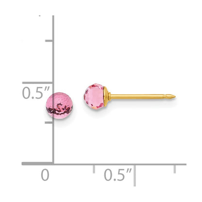 14K Yellow Gold Polished 4mm Pink Crystal Faceted Ball Earrings