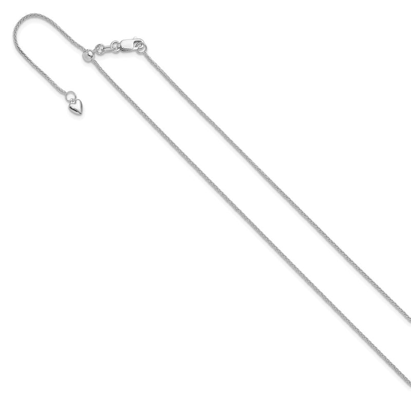 22 Inch 14K White Gold Adjustable 1mm Wheat Chain Necklace