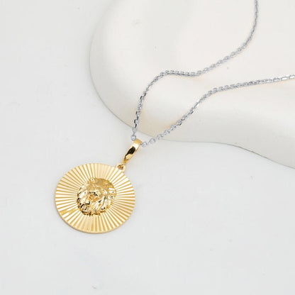 14K Yellow Gold Lion Head Medallion Pendant