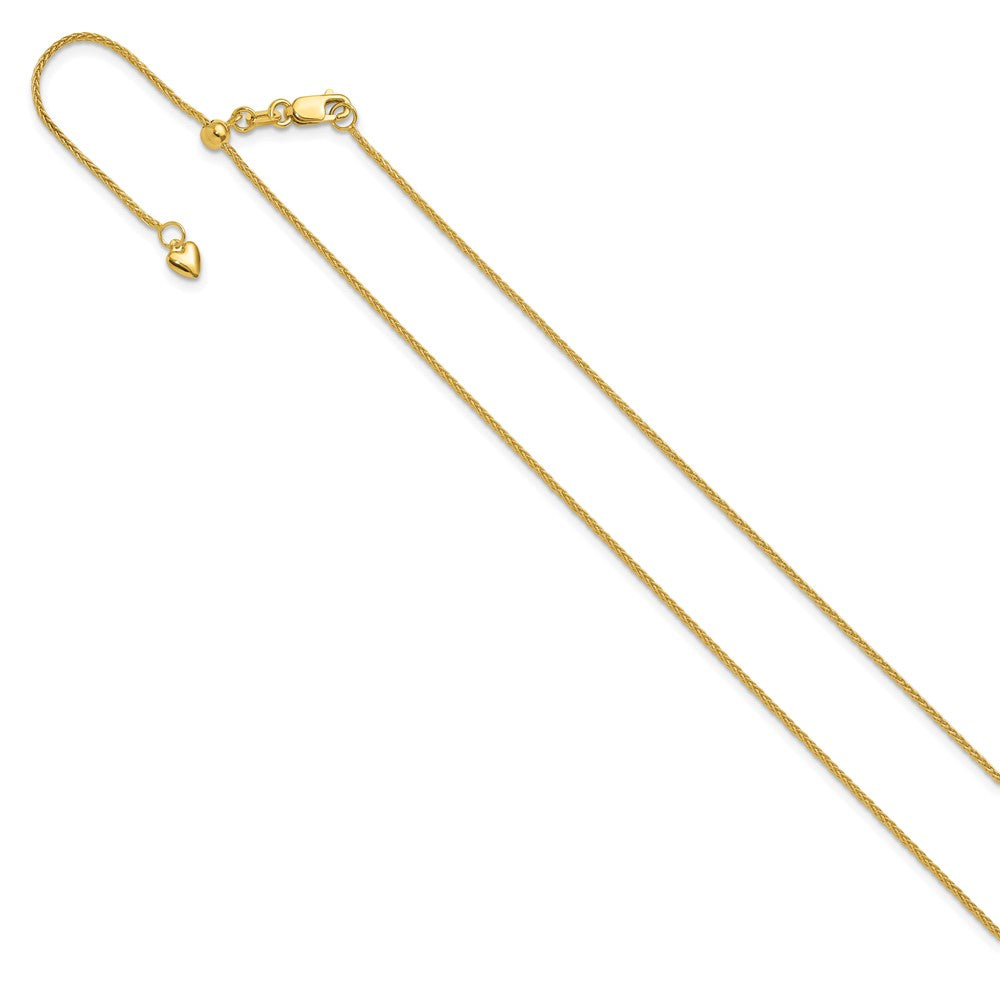 26 Inch 14K Yellow Gold Adjustable 1mm Wheat Chain Necklace