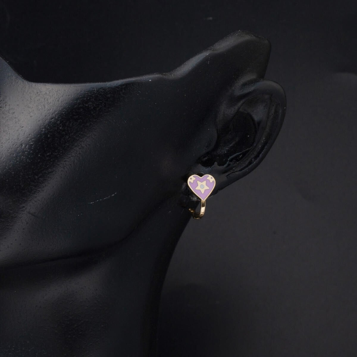 14K Yellow Gold Lilac Enamel Heart Children's Earrings