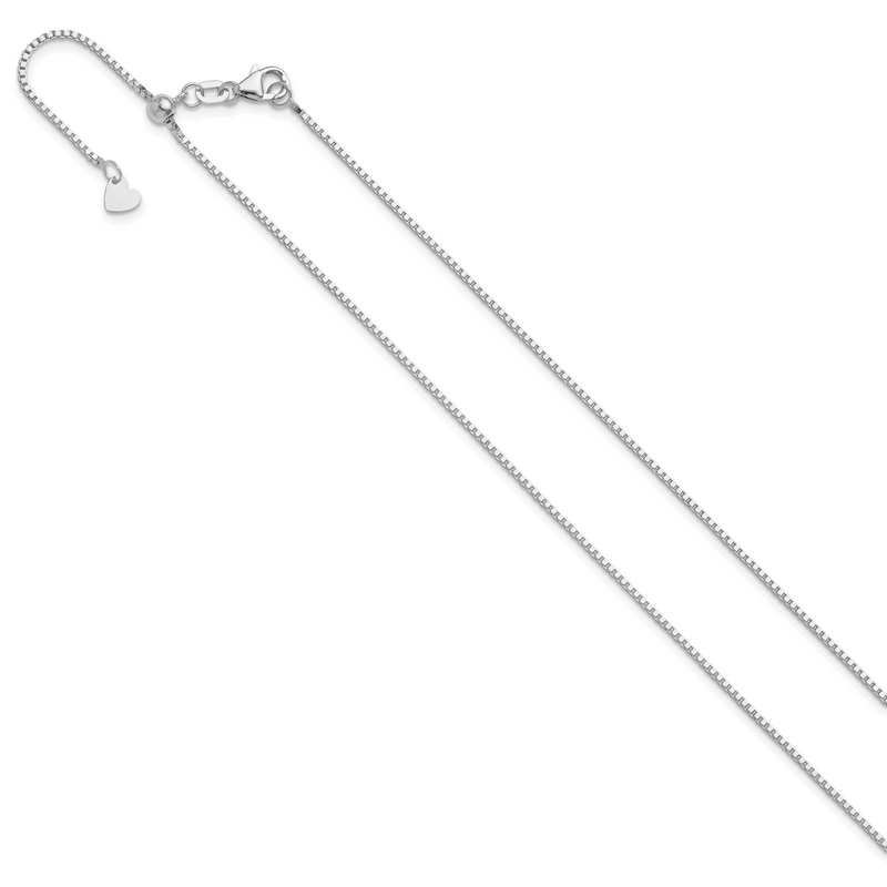 22 Inch 14K White Gold Adjustable 1mm Box Chain Necklace