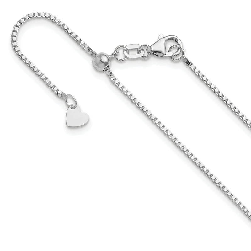 22 Inch 14K White Gold Adjustable 1mm Box Chain Necklace