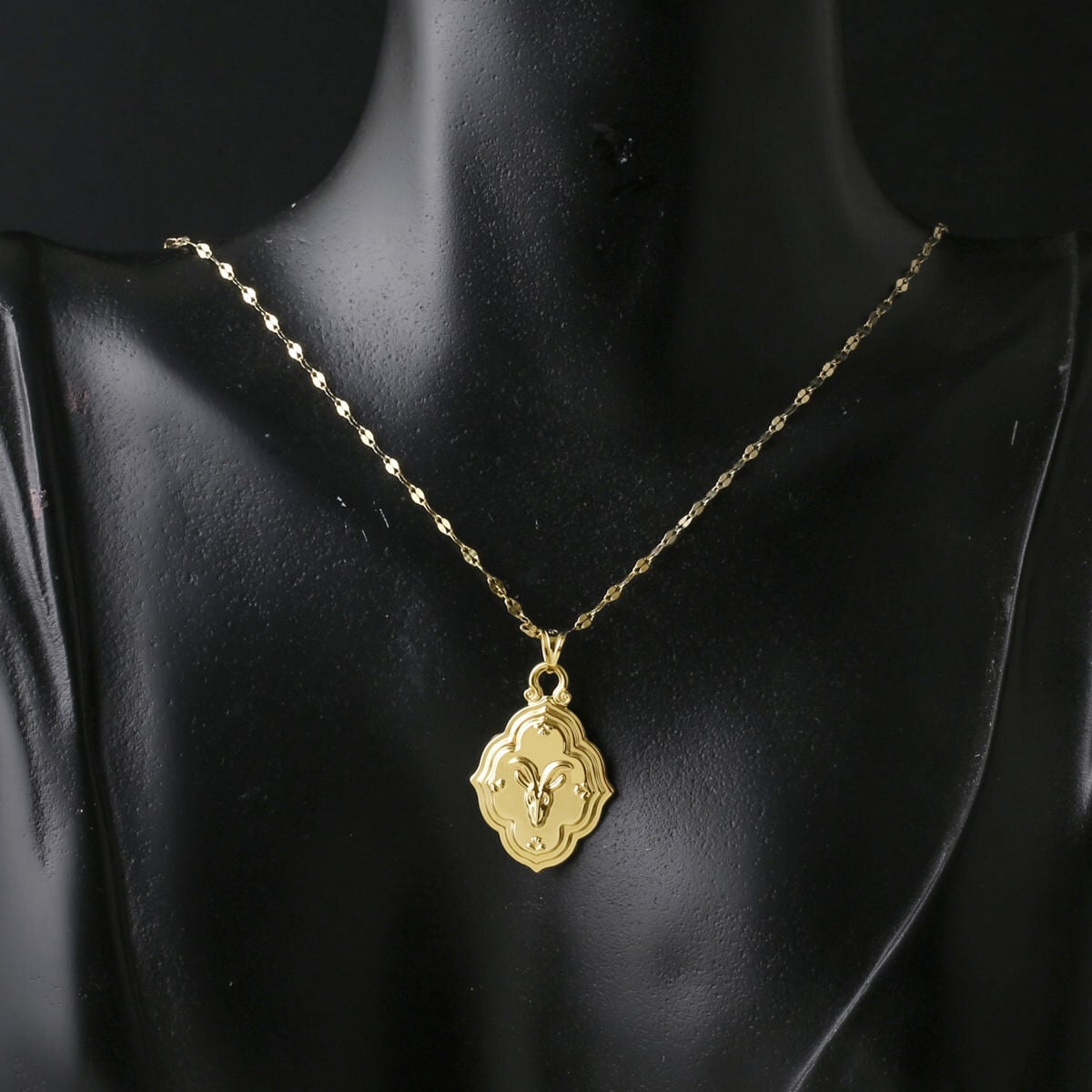 14K Yellow Gold Retro Capricorn Zodiac Necklace