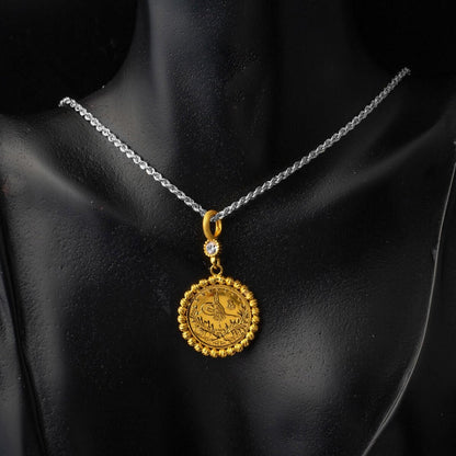 14K Yellow Gold Half Ottoman Resat Coin Cubic Zirconia Pendant