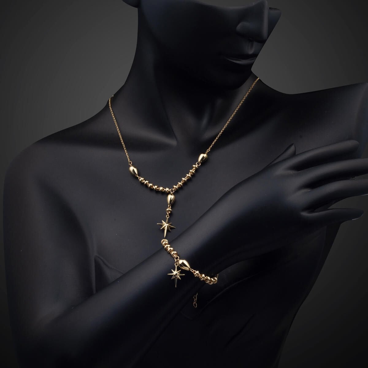 14K Yellow Gold North Star Cubic Zirconia Bracelet and Necklace Set