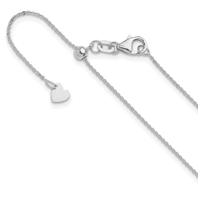 22 Inch 14K White Gold Adjustable 1.2mm Flat Cable Chain Necklace
