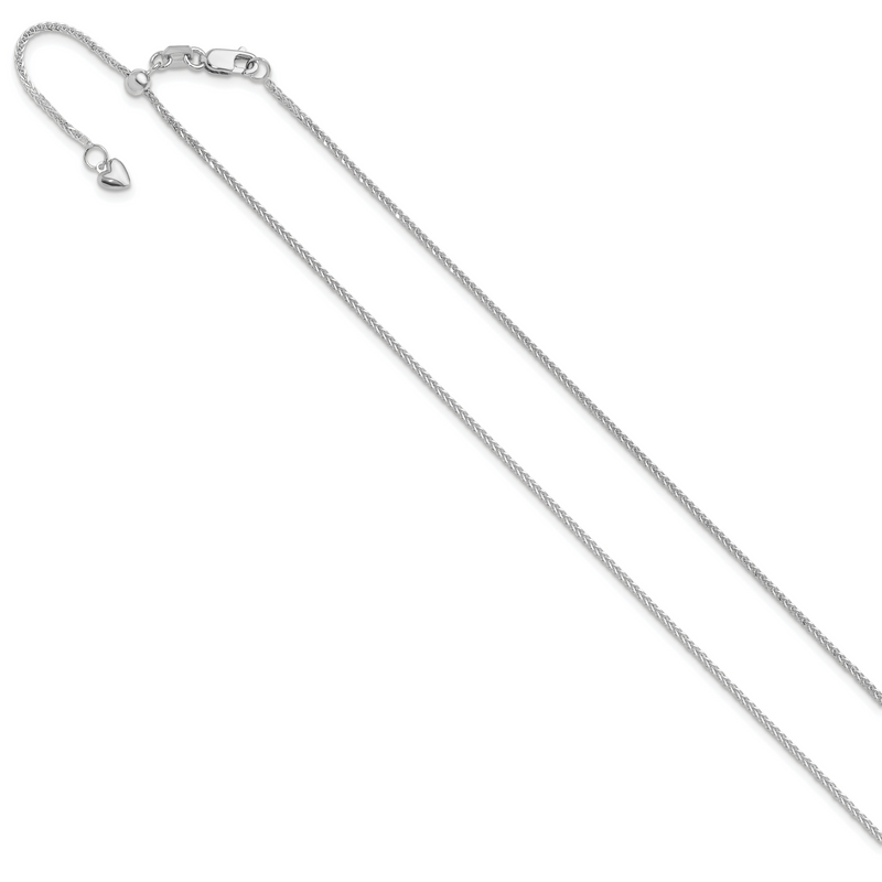 22 Inch 14K White Gold Adjustable 1mm Quadra Wheat Chain Necklace