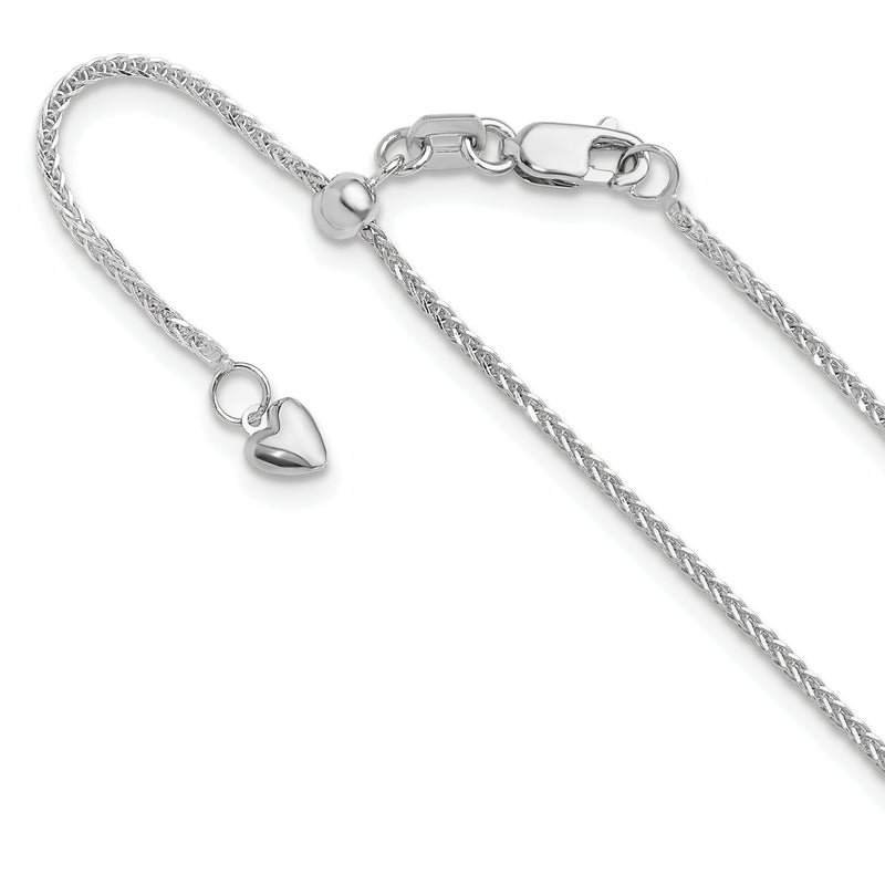 22 Inch 14K White Gold Adjustable 1mm Quadra Wheat Chain Necklace