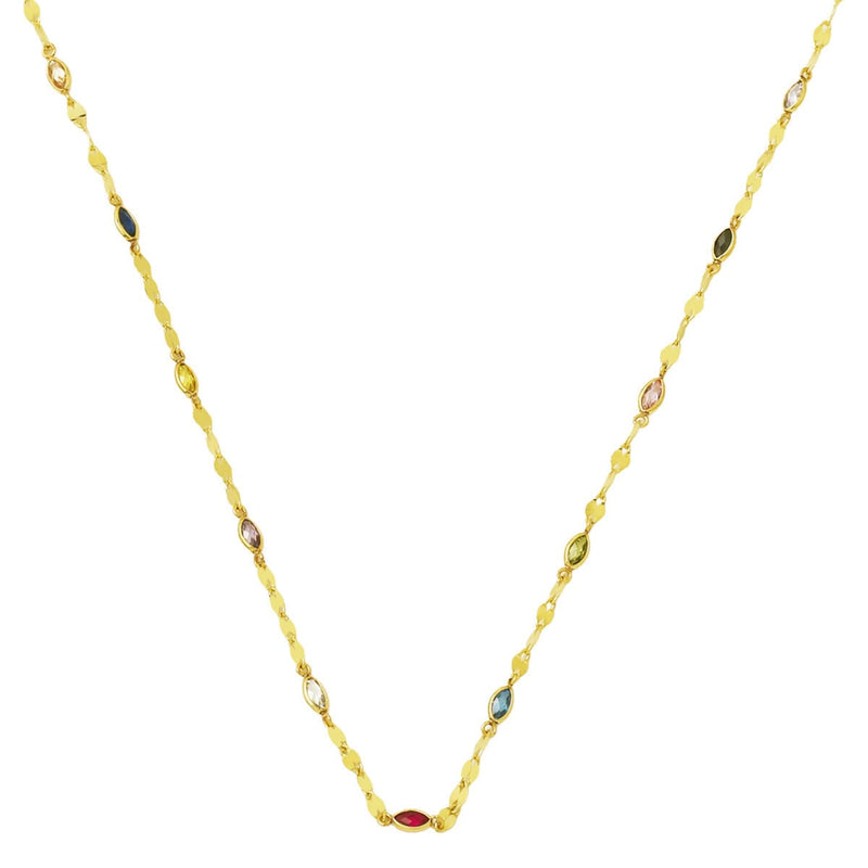 14K Yellow Gold Colored Minimalist Chain Cubic Zirconia Necklace