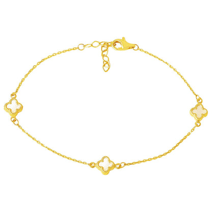 14K Yellow Gold White Clover Minimalist Glass Bracelet