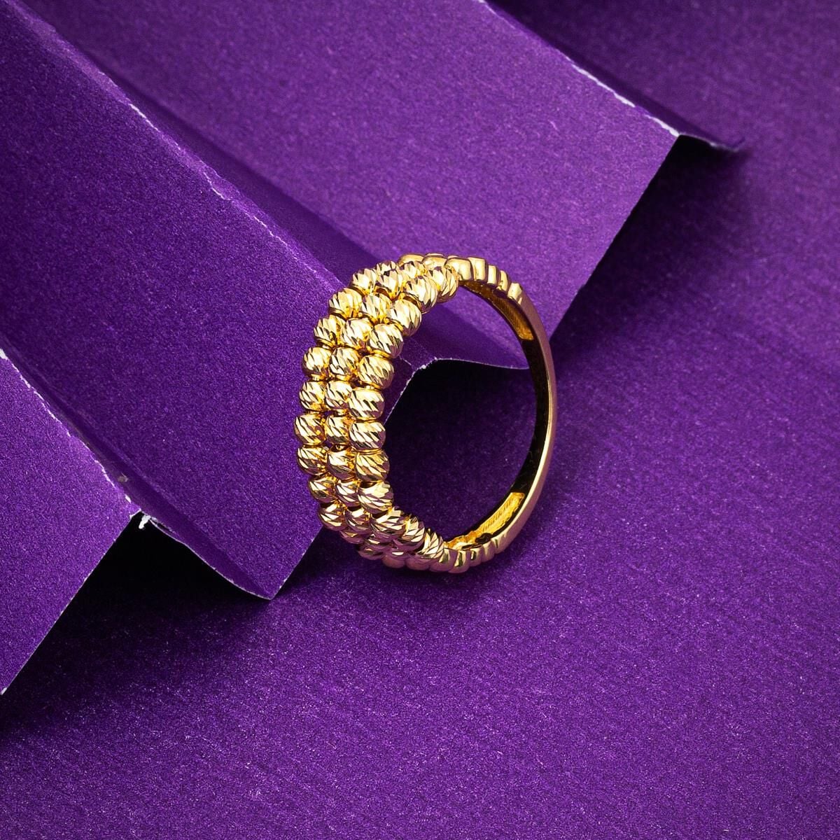 14K Yellow Gold 3 Row Ball Ring